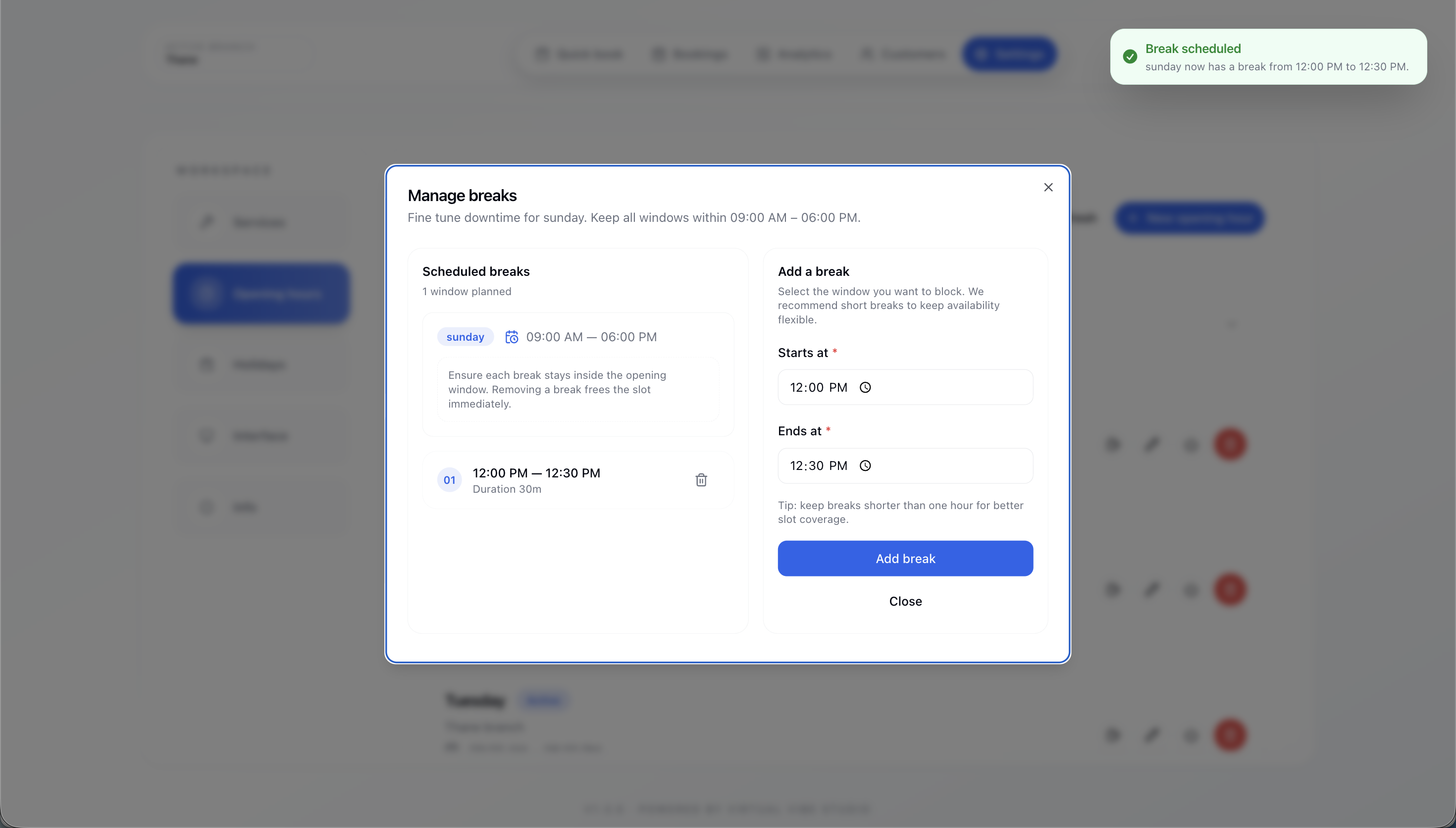 Hijama Slot Console showing live availability and quick booking